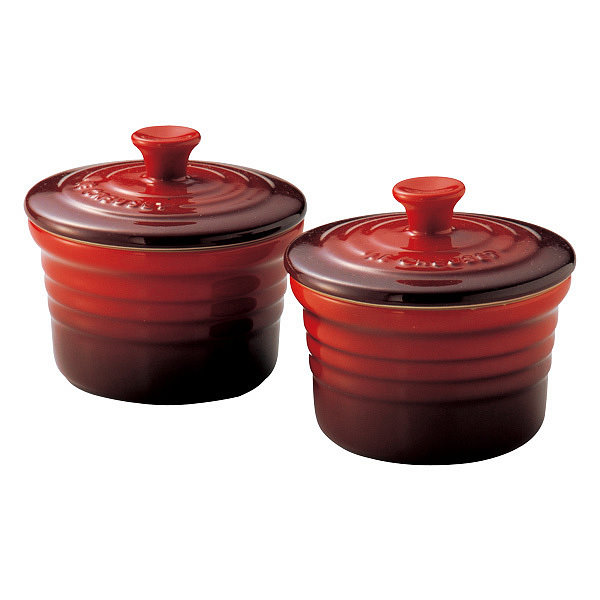 ル・クルーゼ ストーンウェア ラムカン S・フタ付き 2P チェリーレッド