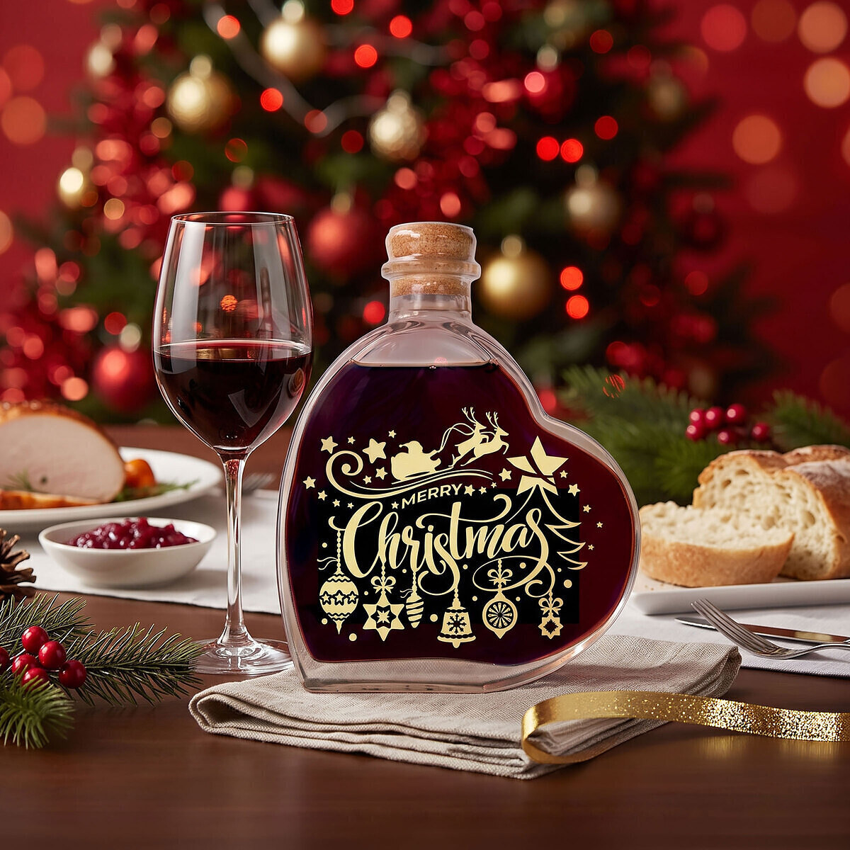 クリスマスハートボトル 赤ワイン 1
