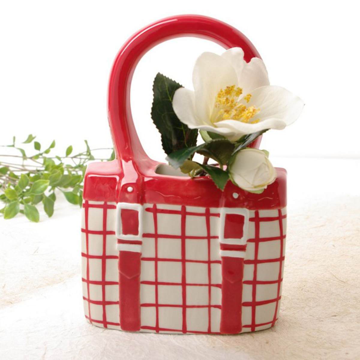 バッグ型花瓶 I チェック(レッド) 0
