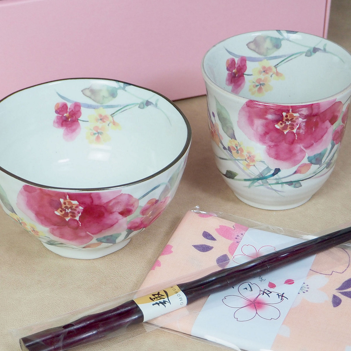 花水彩 飯碗湯呑 (ハンカチ付) 1