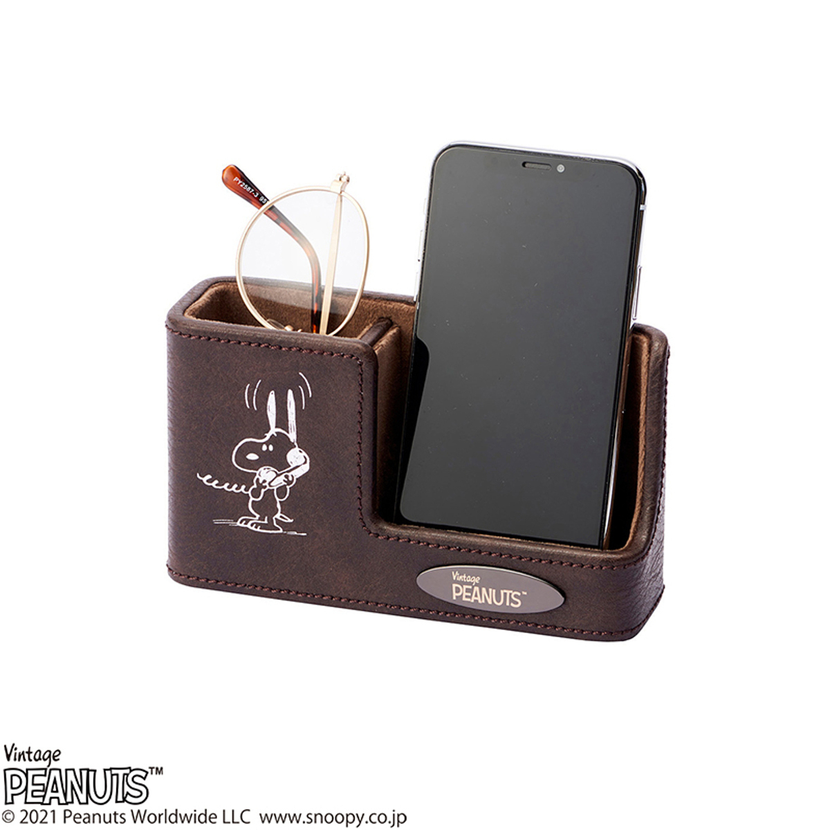 スヌーピー スマホ＆メガネスタンド ブラウン 2