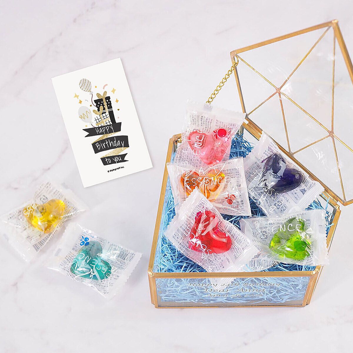 オリジナルメッセージで気持ち伝えるバスエッセンス入りの宝石箱 誕生日カード付 0