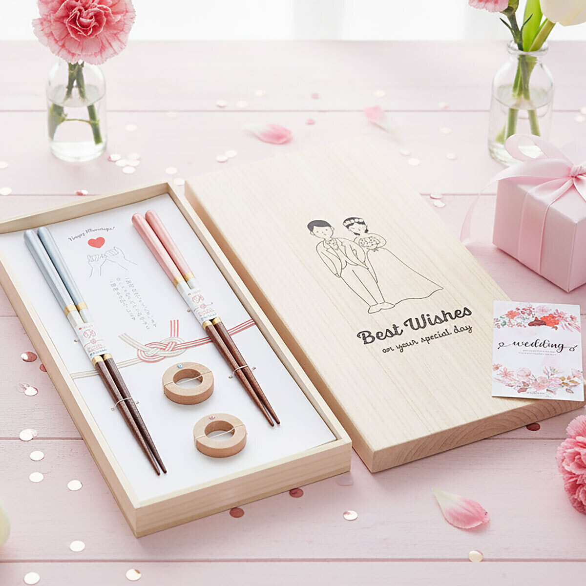 桐箱箸置付 夫婦箸 シャンパンペア 結婚お祝いカード付 0