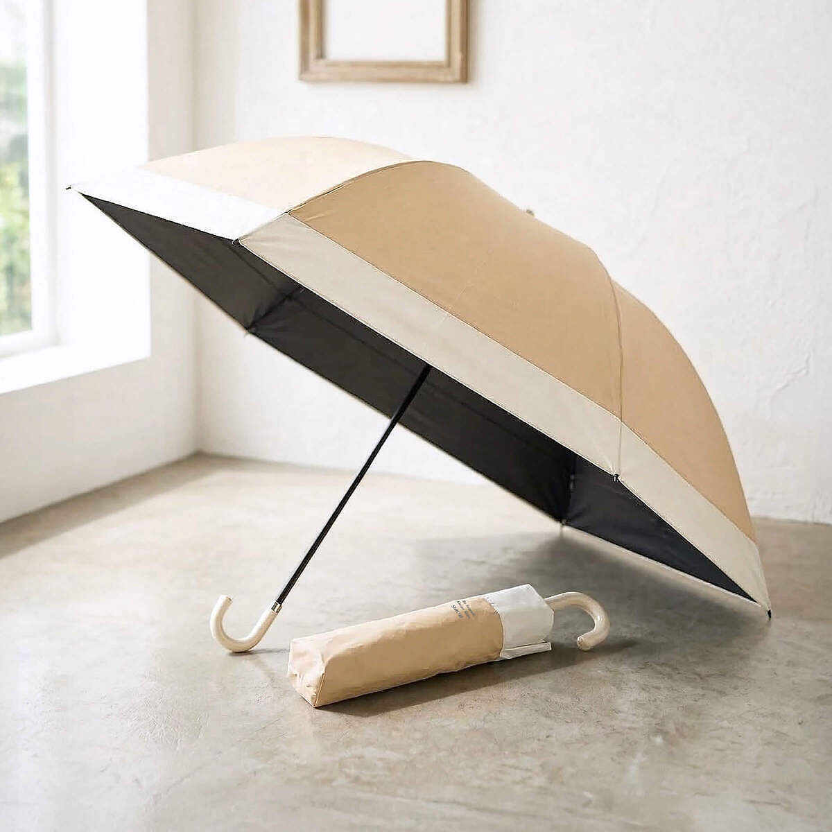 ツートーン ドーム型折りたたみ傘 ベージュ 2