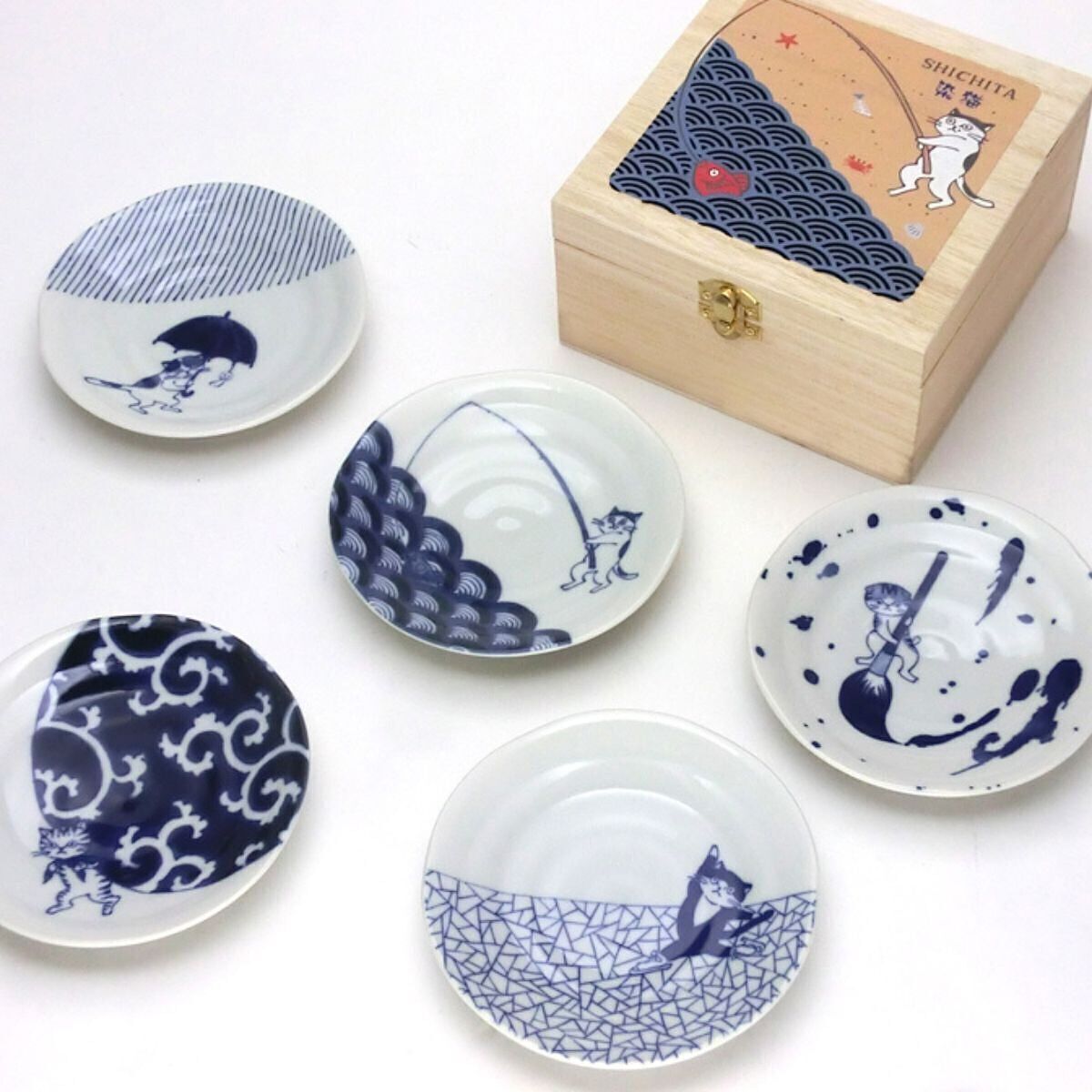 SHICHITA 猫 小皿揃 木箱入 ありがとうカード付 2
