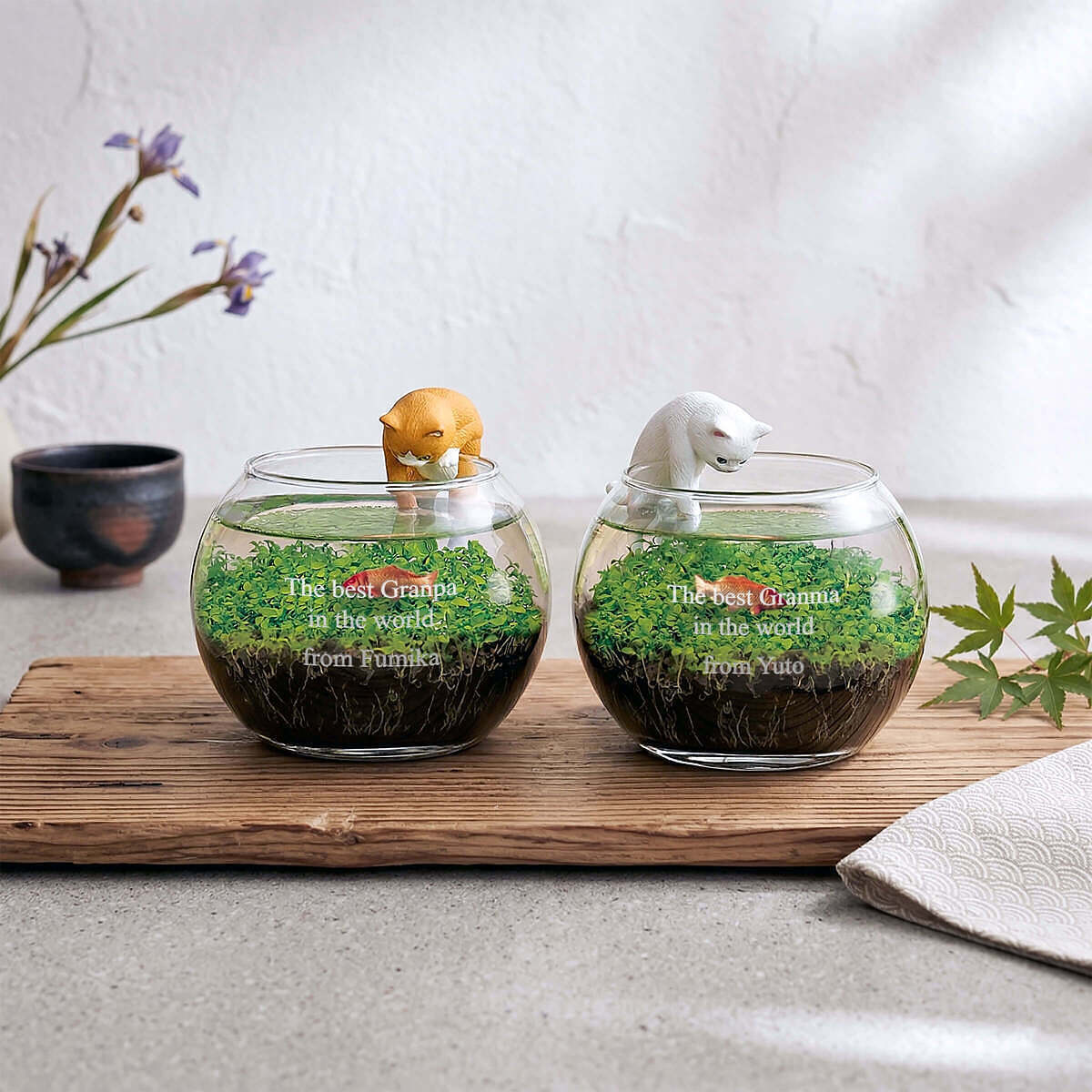 じゃれ猫水草鉢 白 8