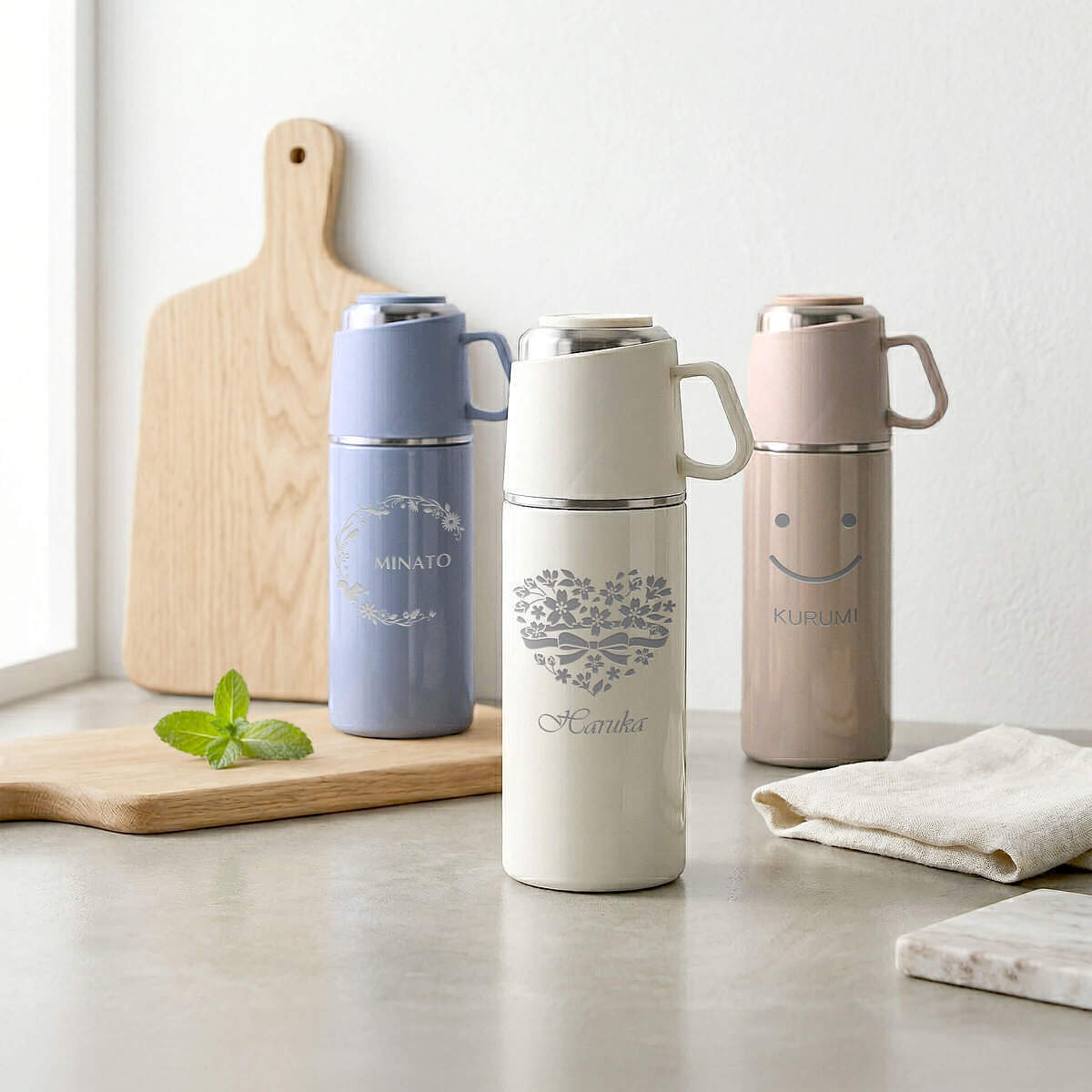 茶こし付き ワンプッシュ&カップ ボトル アイボリー 9
