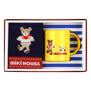 ミキハウス ハンドタオル＆マグカップセット 紺 名入れ可能