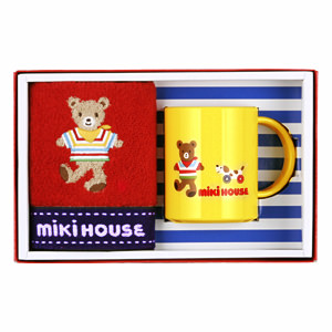 ミキハウス ハンドタオル＆マグカップセット 赤 名入れ可能