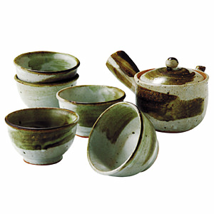 信楽焼 緑釉流し 茶器揃 名入れ可能