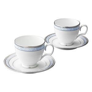 ノリタケ ハンプシャープラチナ コーヒーティー碗皿ペアセット 名入れ可能