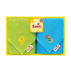 サッシー 無撚糸ソフトミニタオル2P ブルー 名入れ可能