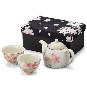 サンゴー 桜霞 ポット茶器セット (風呂敷付) 名入れ可能