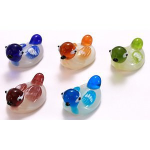 ガラス カモ 箸置き 5色 名入れ可能