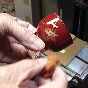 盃 紅白ペア 蒔絵千羽鶴 2