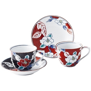 色彩山茶花 ペアコーヒー碗皿 名入れ可能