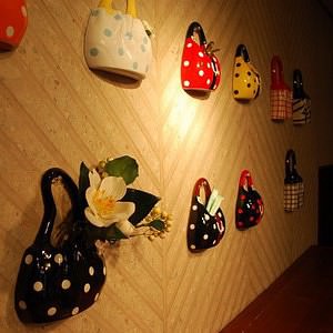 バッグ型花瓶 B ブラックドット イエロー 11