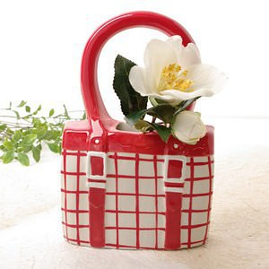 バッグ型花瓶 I チェック(レッド) 0