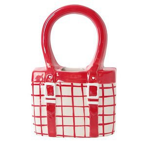バッグ型花瓶 I チェック(レッド) 名入れ可能