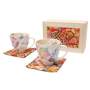 花つみ ペアマグカップセット (ちりめん木箱) 名入れ可能