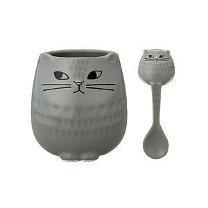 FIKA ねこ マグ＆スプーン グレー 名入れ可能