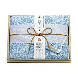 今治きらら 木箱入り バスタオル ブルー 名入れ可能