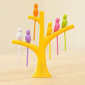 バードフルーツピックセット イエロー 名入れ可能