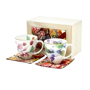 花つづり ペアマグカップセット (ちりめん木箱) 名入れ可能
