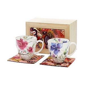 花水彩 ペアマグカップ (ちりめん木箱) 名入れ可能