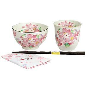 華あそび 飯碗湯呑セット (ハンカチ付) 名入れ可能
