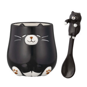Nekochill おすわりねこマグ & しっぽねこスプーン くろ 名入れ可能