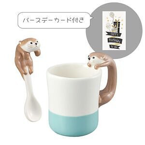 カワウソカフェ カワウソマグ＆スプーン ラテ 誕生日カード付 名入れ可能