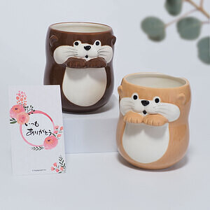 カワウソカフェ そっとそえ手湯呑 カワウソ チョコ ありがとうカード付 0