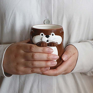 カワウソカフェ そっとそえ手湯呑 カワウソ チョコ 誕生日カード付 0