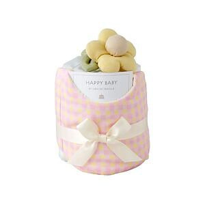 ギンガムチェックスタイとお花のラトルベビーケーキmini ピンク 名入れ可能