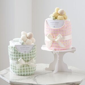 ギンガムチェックスタイとお花のラトルベビーケーキmini ピンク 8