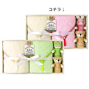マシュマロカラー ウォッシュタオル＆フィンガーアニマル ピンク