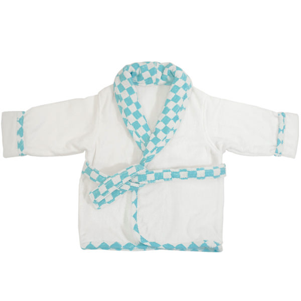 バスローブ white&check blue