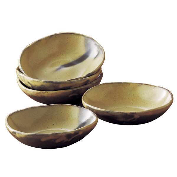 信楽焼 灰釉染楕円鉢揃