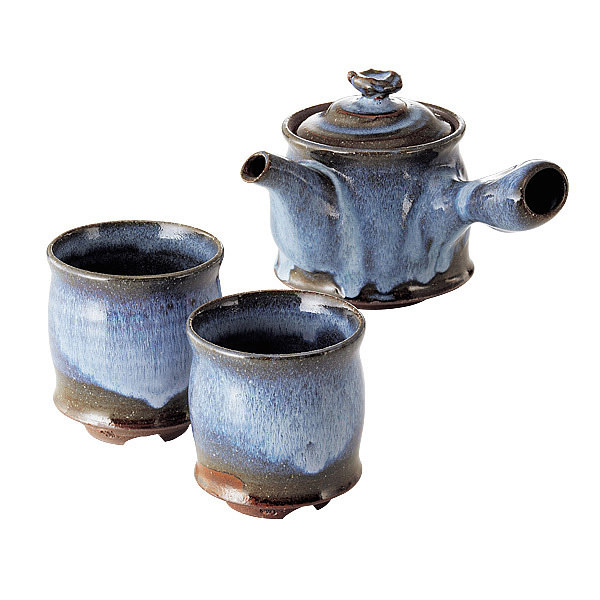 萩焼 進藤豊作 萩蒼釉わたつみ小茶器揃