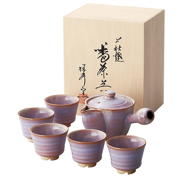 萩焼 萩むらさき朝顔茶器揃 05615